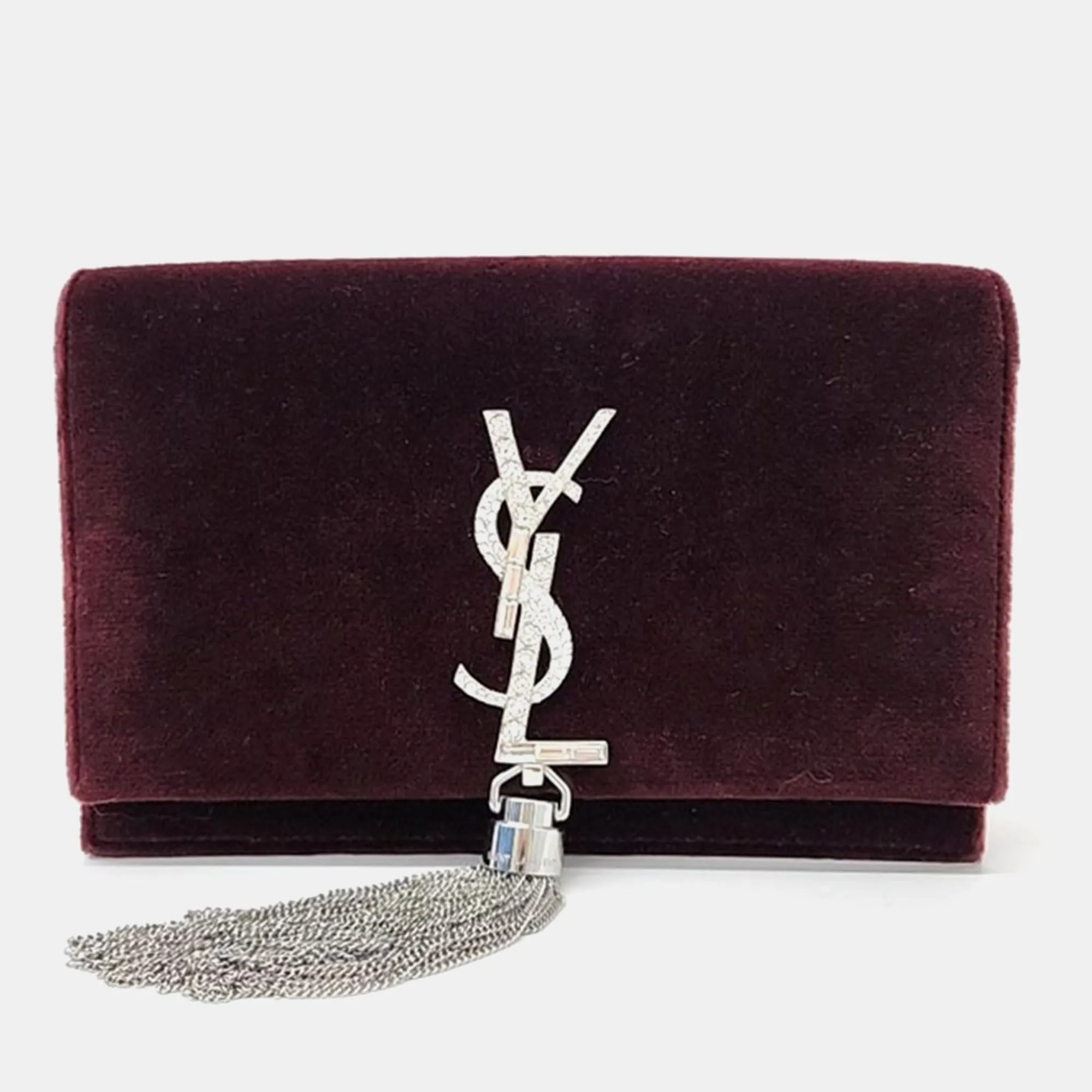 Saint Laurent Burgundy Velvet Kate Chain Crossbody bag