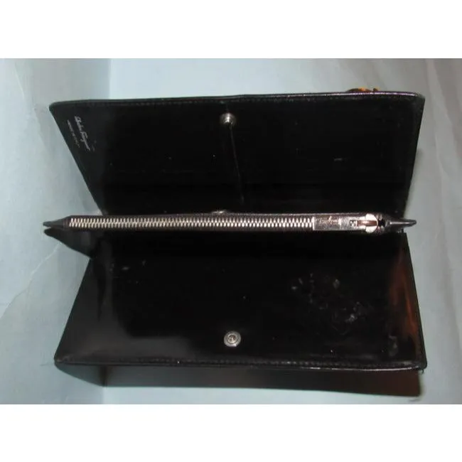 Salvatore Ferragamo Black Glossy Leather Vintage Wallet