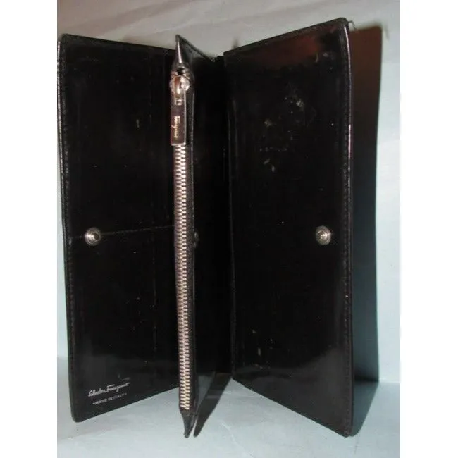 Salvatore Ferragamo Black Glossy Leather Vintage Wallet