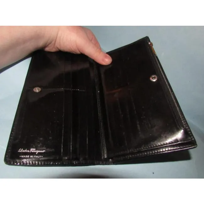 Salvatore Ferragamo Black Glossy Leather Vintage Wallet