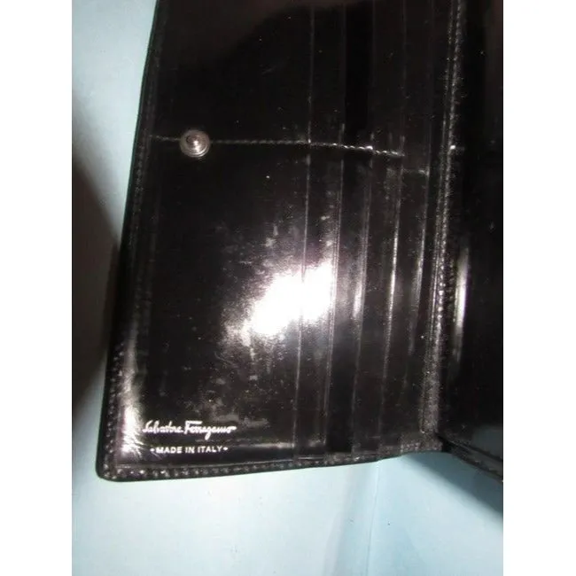 Salvatore Ferragamo Black Glossy Leather Vintage Wallet