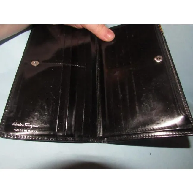 Salvatore Ferragamo Black Glossy Leather Vintage Wallet