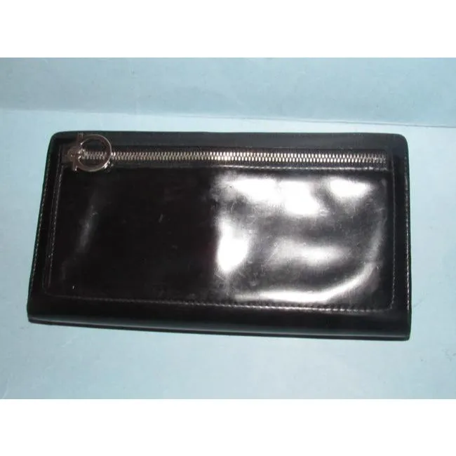 Salvatore Ferragamo Black Glossy Leather Vintage Wallet