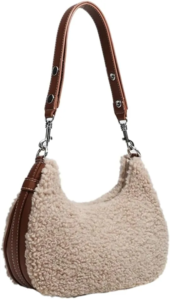 Shoulder Bags for Women Cute Plush Sherpa Clutch Purses Tote Handbags Purses Fuzzy Underarm Bag Faux Fur Crescent Bag