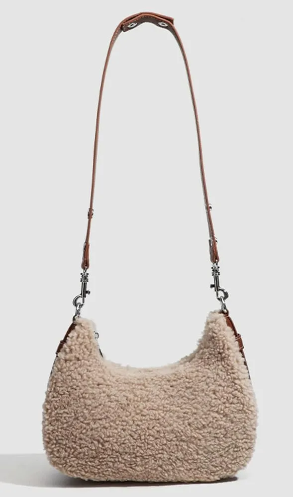 Shoulder Bags for Women Cute Plush Sherpa Clutch Purses Tote Handbags Purses Fuzzy Underarm Bag Faux Fur Crescent Bag