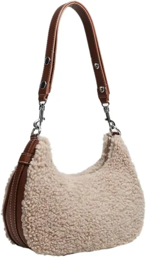 Shoulder Bags for Women Cute Plush Sherpa Clutch Purses Tote Handbags Purses Fuzzy Underarm Bag Faux Fur Crescent Bag