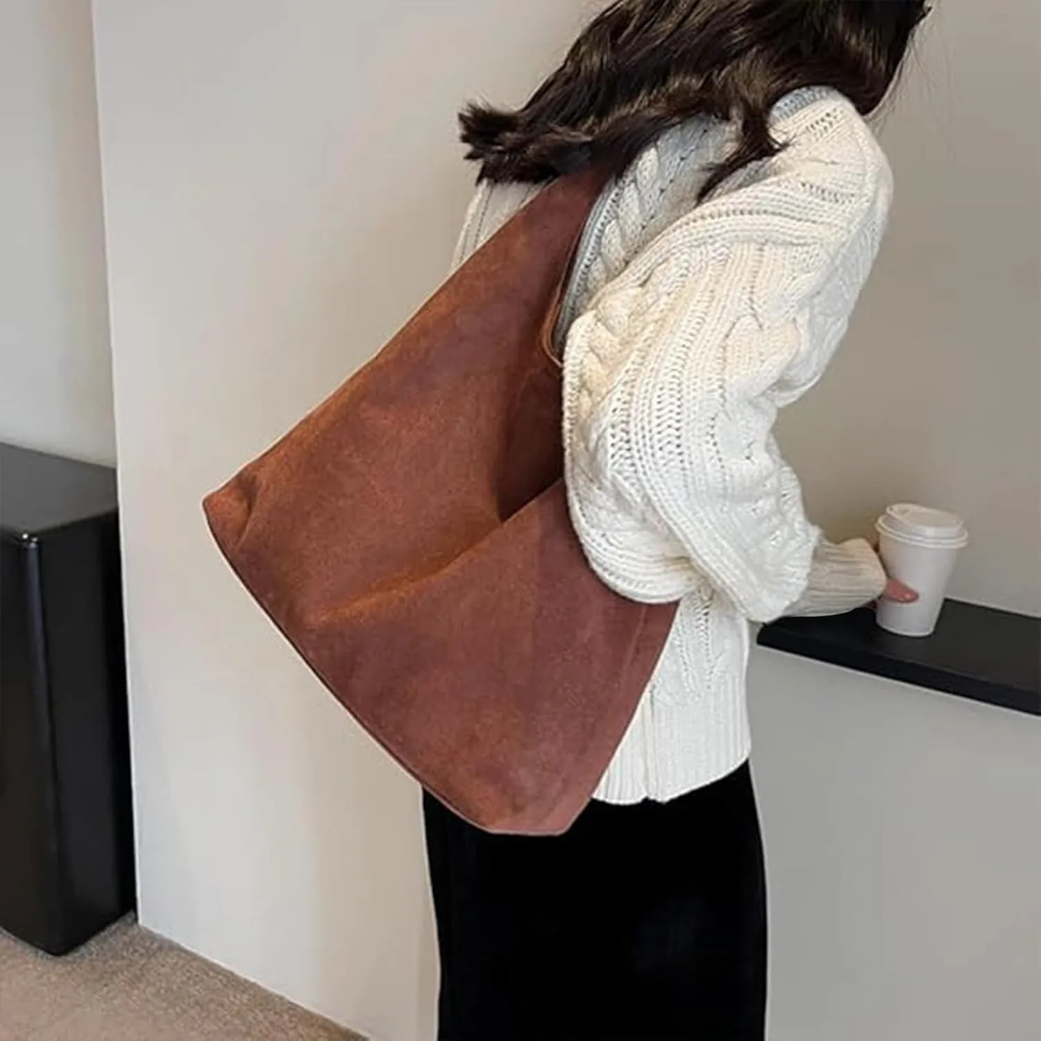 Shoulder Bags for Women, Faux Suede Crossbody Bag Large Capacity Fashion Satchel Handbags Everyday Tote Purses