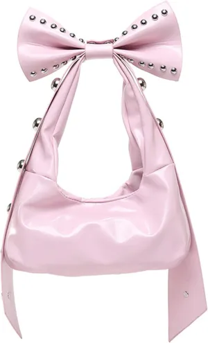 Shoulder Handbag，Stylish Bows Handbag and Purses for Women Trendy Shoulder Bag with Removable Bows PU Leather Armpit Purse