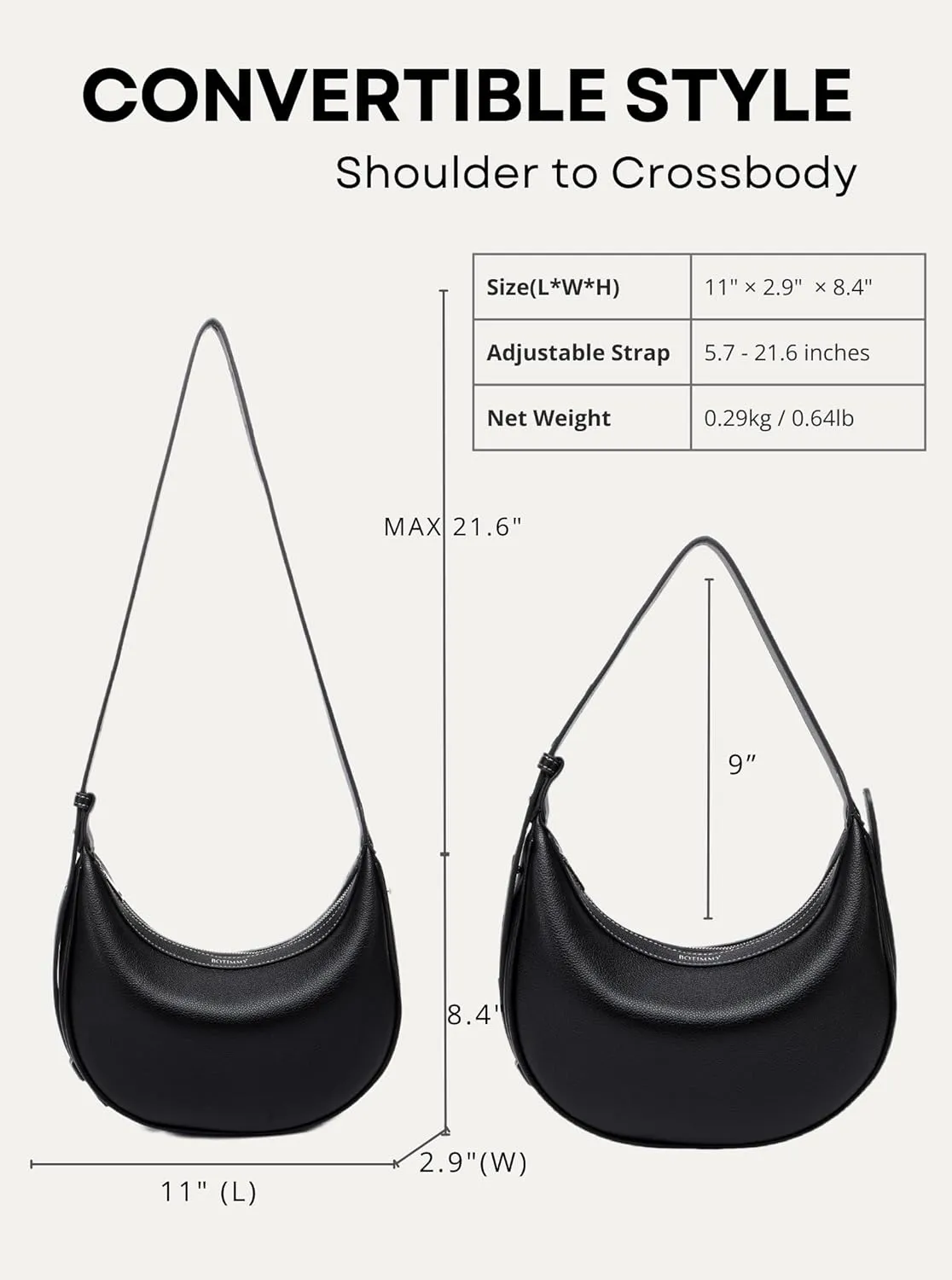 Shoulder Purses for Women Leather Crescent Handbag Mini Clutch Purse with Adjustable Strap Zipper Closure