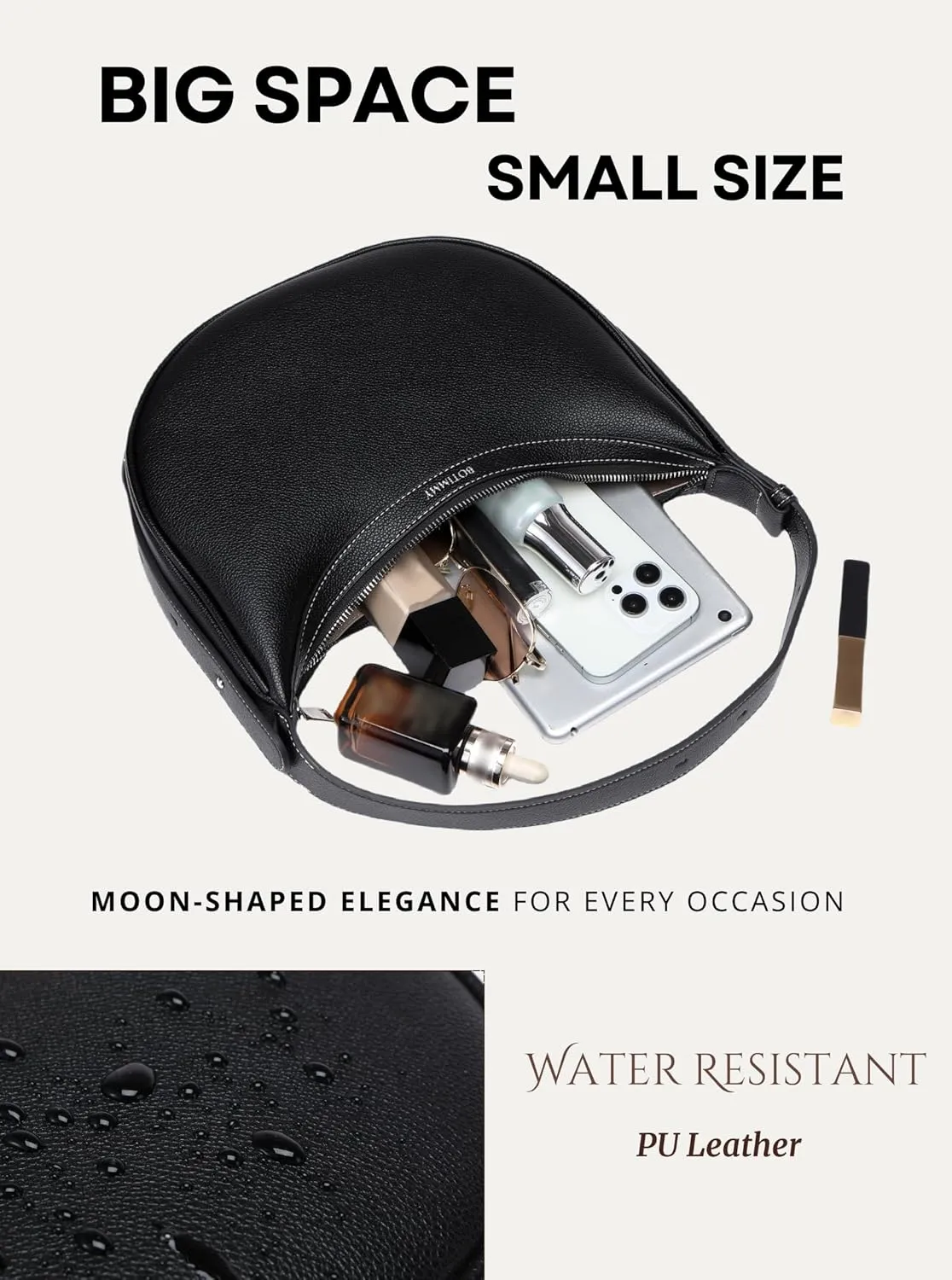 Shoulder Purses for Women Leather Crescent Handbag Mini Clutch Purse with Adjustable Strap Zipper Closure