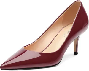 SHOWFOREST Kitten Heels for Women Closed Pointed Toe Patent Leather Low Heel 2.3 Inch Pumps Comfortable Office Party Wedding Slip on Dress Shoes