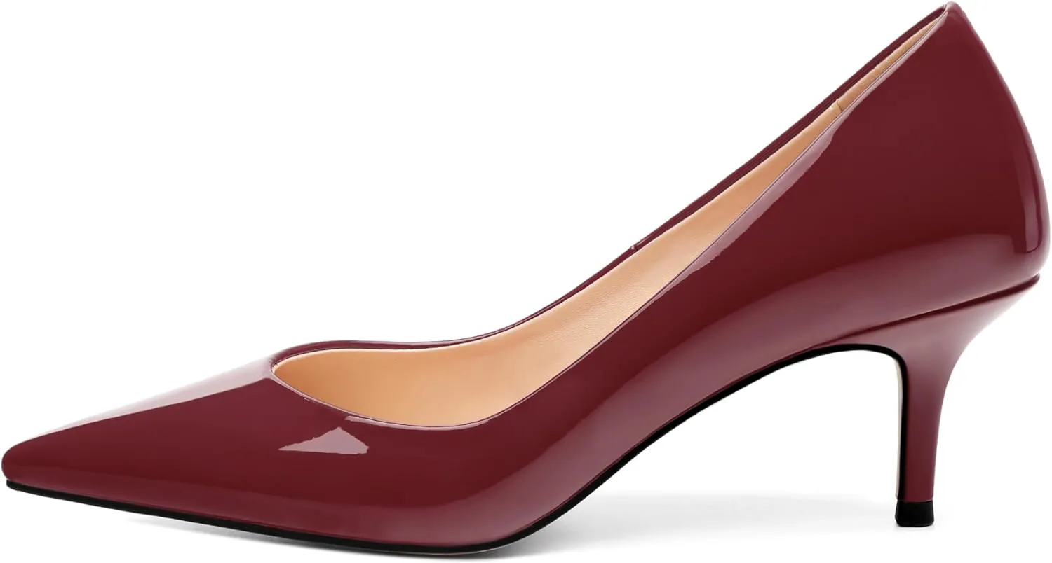 SHOWFOREST Kitten Heels for Women Closed Pointed Toe Patent Leather Low Heel 2.3 Inch Pumps Comfortable Office Party Wedding Slip on Dress Shoes