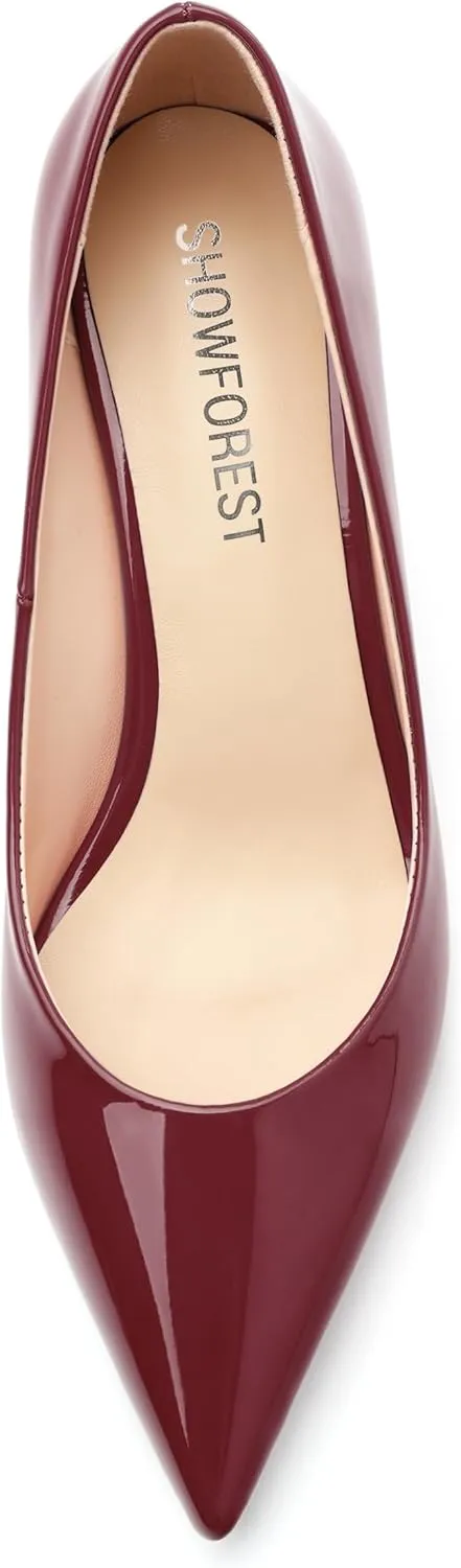 SHOWFOREST Kitten Heels for Women Closed Pointed Toe Patent Leather Low Heel 2.3 Inch Pumps Comfortable Office Party Wedding Slip on Dress Shoes