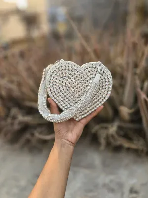 Silver Crystal Heart Clutch