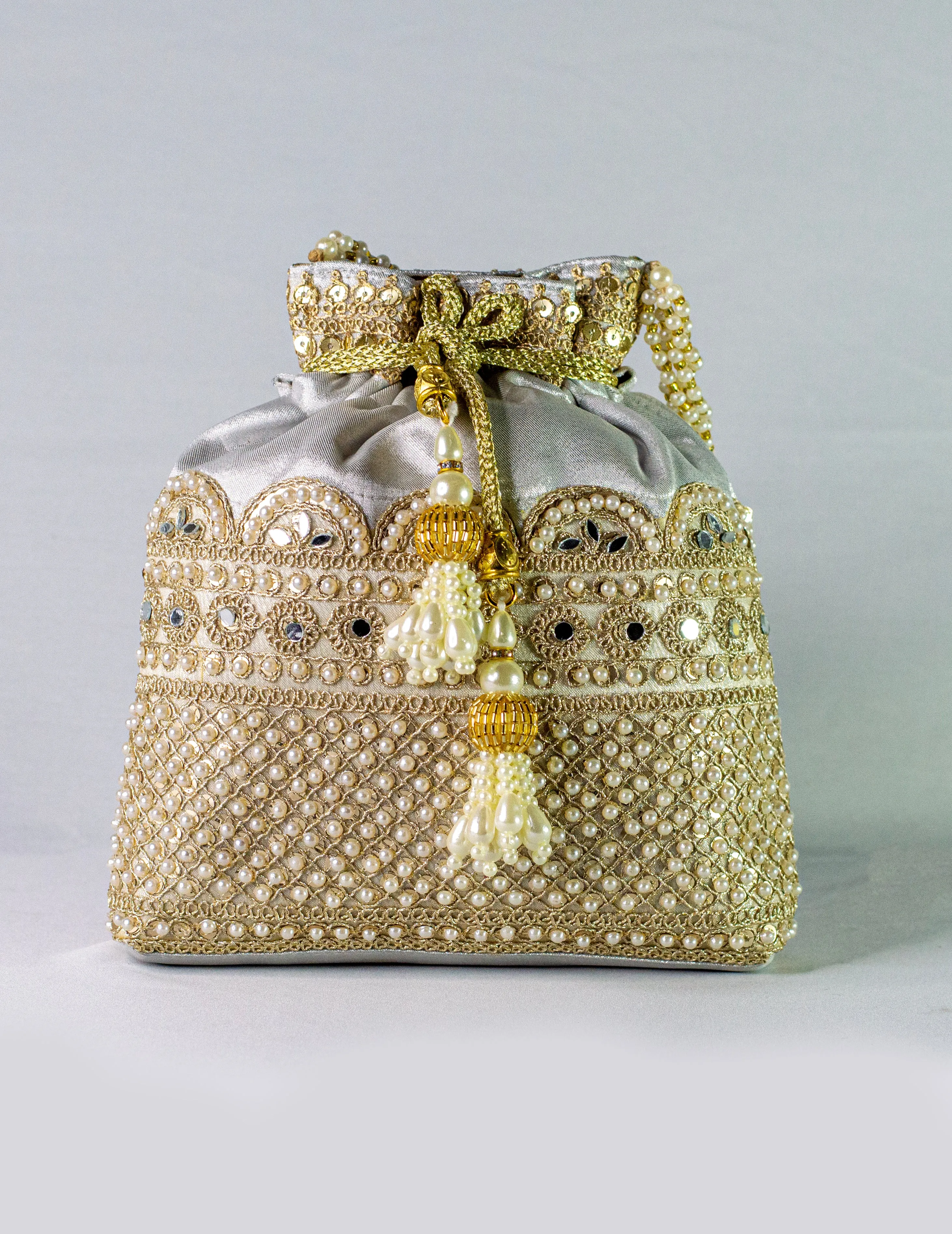 Silver Hand Embellished Potli