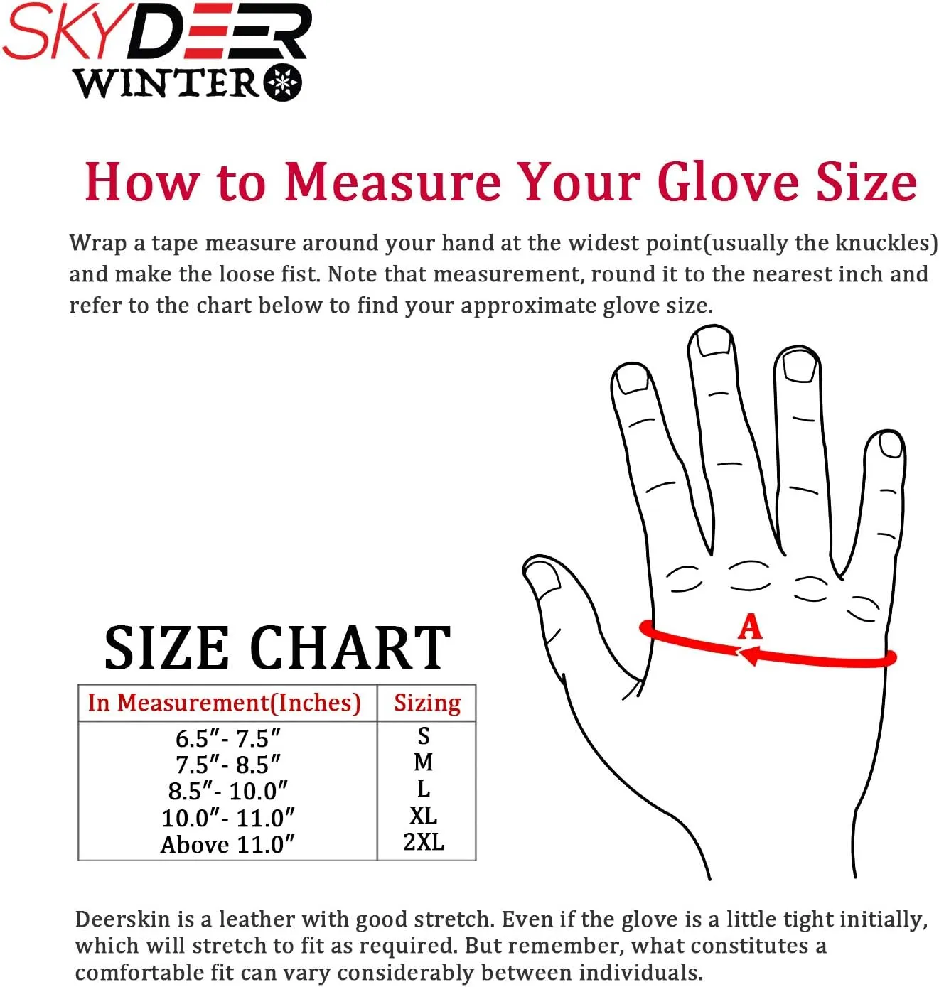 SKYDEER Waterproof and Windproof Genuine Deerskin Leather Ski Gloves with 150g 3M Thinsulate Insulation (SD8648T)