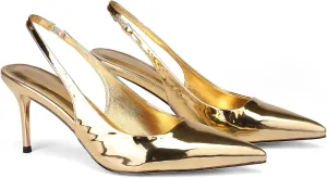 Slingback Heels for Women Patent Leather Stiletto Heel Pumps Pointed Toe Slip On Dress Shoes