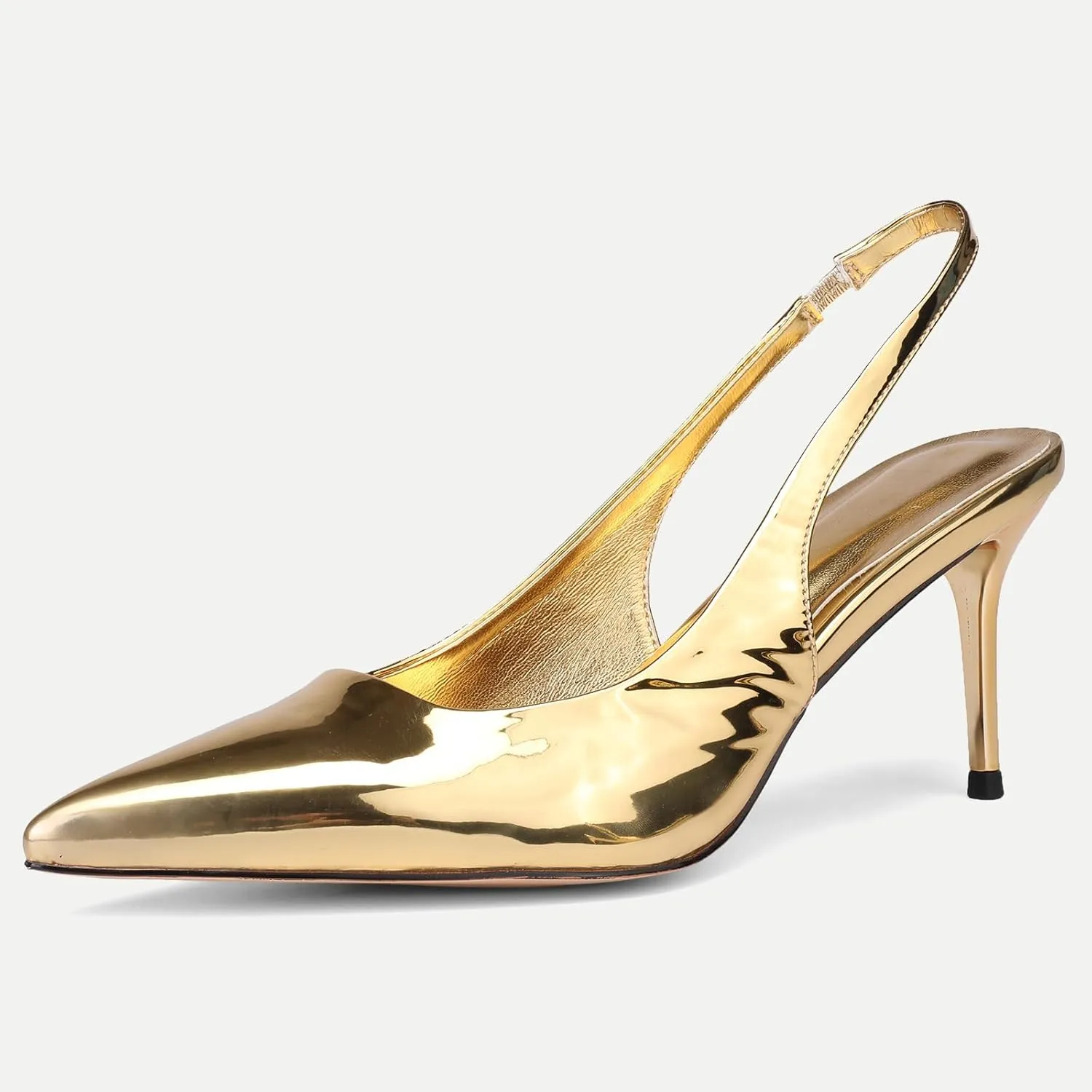 Slingback Heels for Women Patent Leather Stiletto Heel Pumps Pointed Toe Slip On Dress Shoes