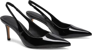 Slingback Heels for Women Patent Leather Stiletto Heel Pumps Pointed Toe Slip On Dress Shoes