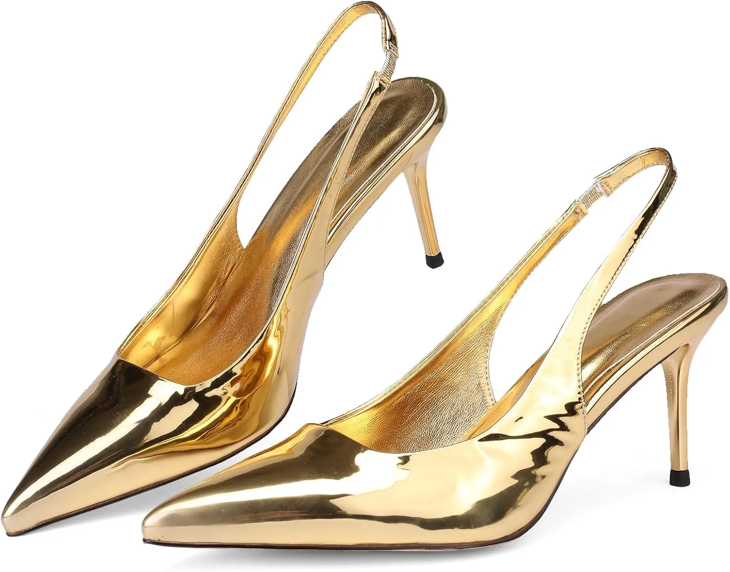 Slingback Heels for Women Patent Leather Stiletto Heel Pumps Pointed Toe Slip On Dress Shoes