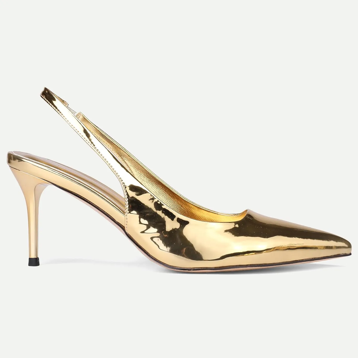 Slingback Heels for Women Patent Leather Stiletto Heel Pumps Pointed Toe Slip On Dress Shoes