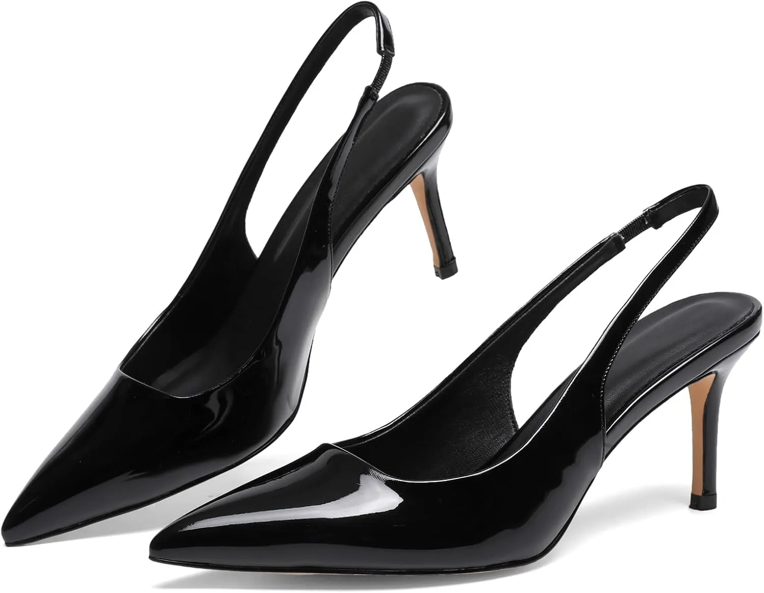 Slingback Heels for Women Patent Leather Stiletto Heel Pumps Pointed Toe Slip On Dress Shoes
