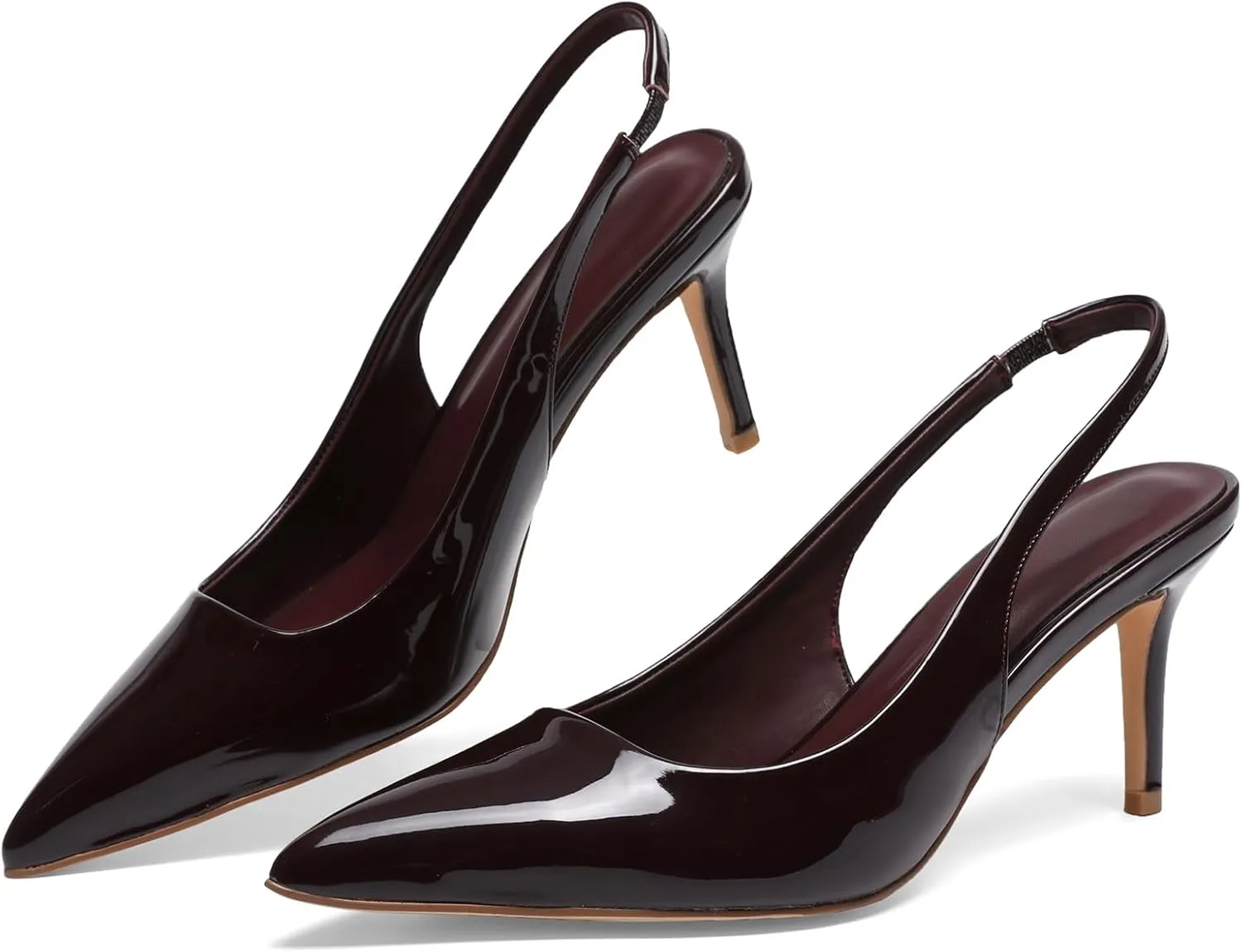 Slingback Heels for Women Patent Leather Stiletto Heel Pumps Pointed Toe Slip On Dress Shoes