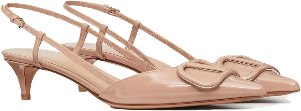 Slingback Kitten Heels for Women Patent Leather Pumps Pointed Toe Low Heeled Sandals Slip on Heels for Prom, Wedding, Party