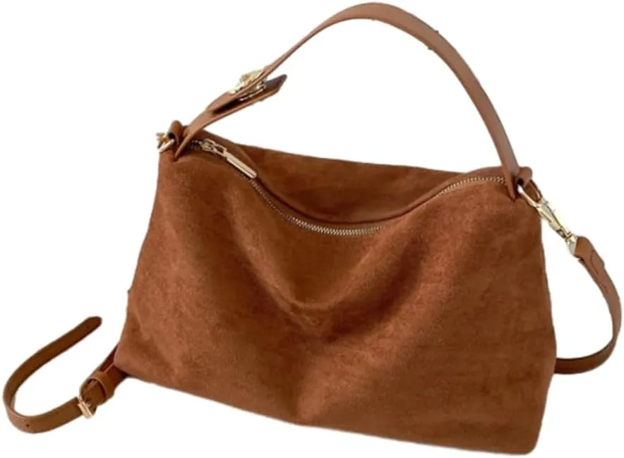 Slouchy Boston Bag Retro Suede Crossbody Bags for Women Elegant Purses Office Tote Crescent Handbag Cloud Bag Work Bag