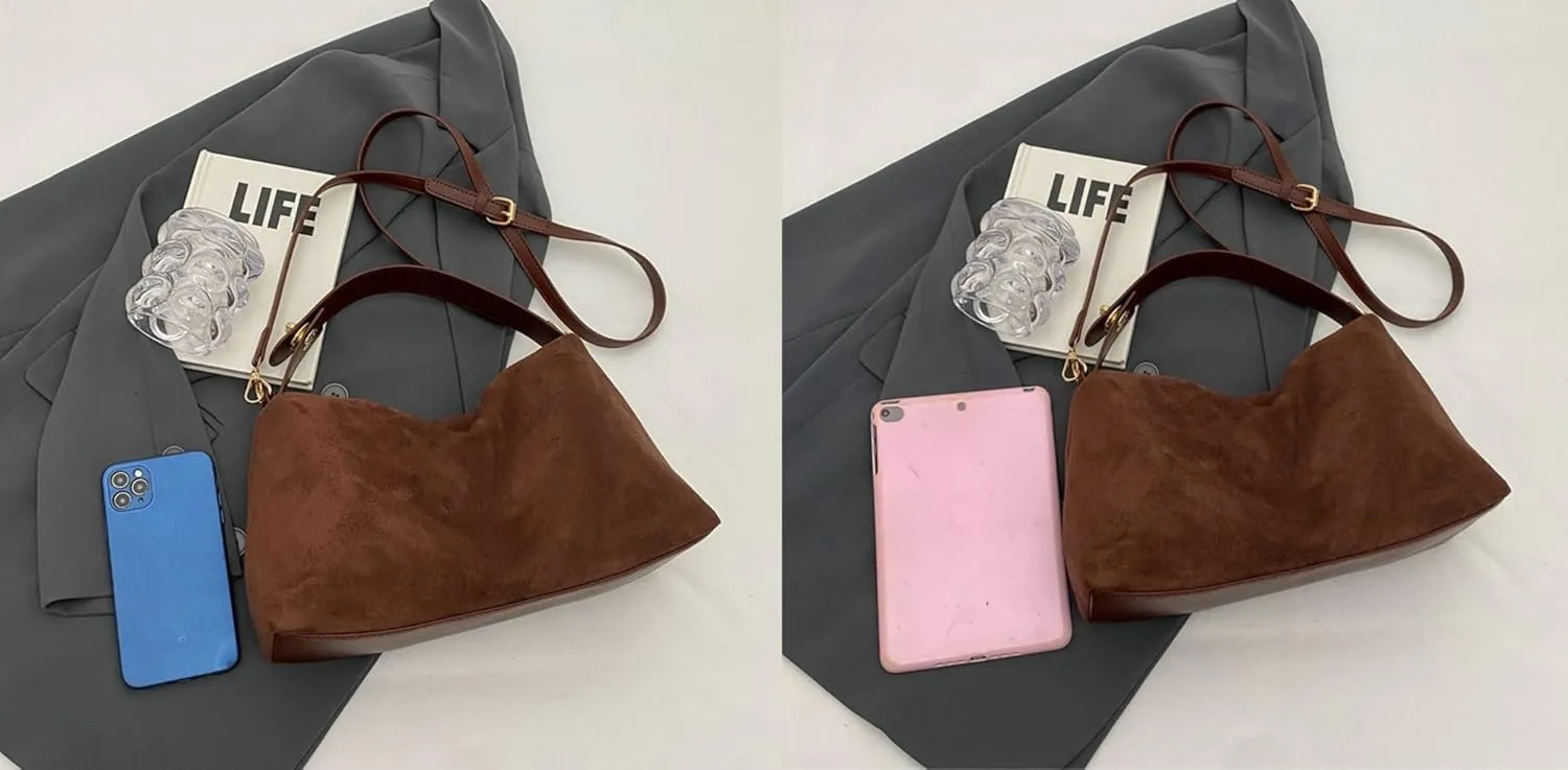 Slouchy Boston Bag Retro Suede Crossbody Bags for Women Elegant Purses Office Tote Crescent Handbag Cloud Bag Work Bag