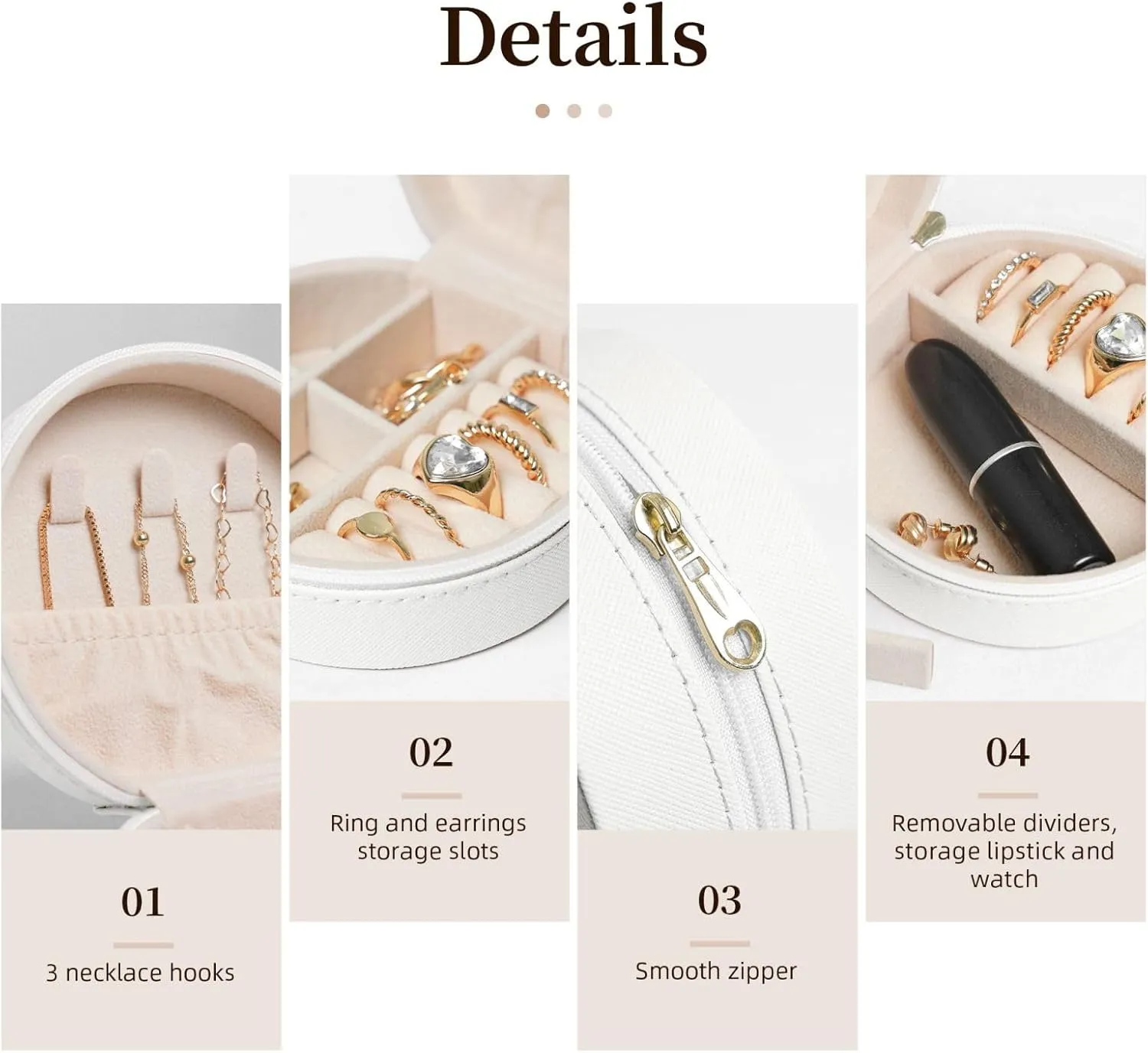 Small Jewelry Box Leather Travel Jewelry Case Waterproof Round Jewelry Organizer White For Womens Rings Necklaces Gifts Brook Trout Fly Fishing