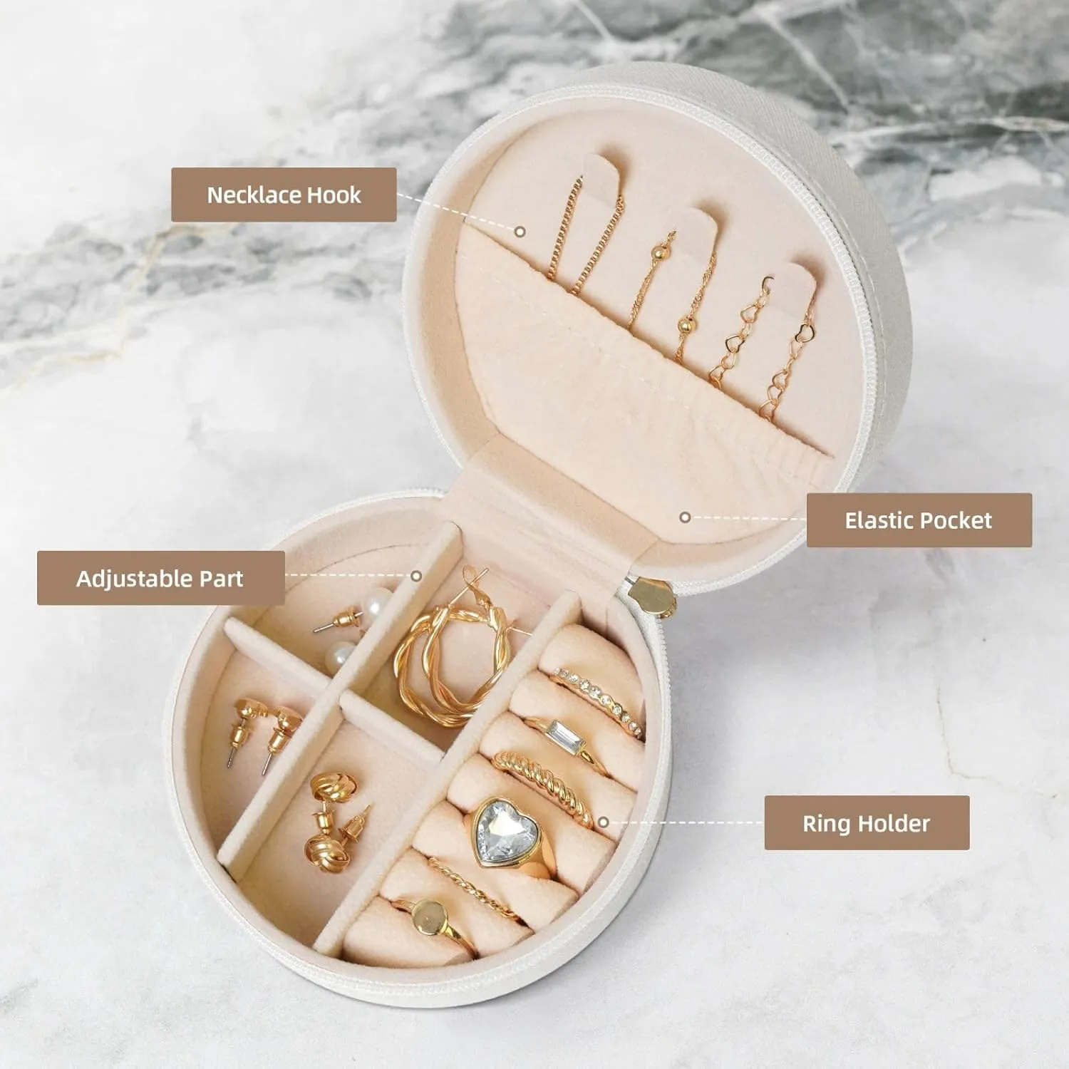 Small Jewelry Box Leather Travel Jewelry Case Waterproof Round Jewelry Organizer White For Womens Rings Necklaces Gifts Brook Trout Fly Fishing