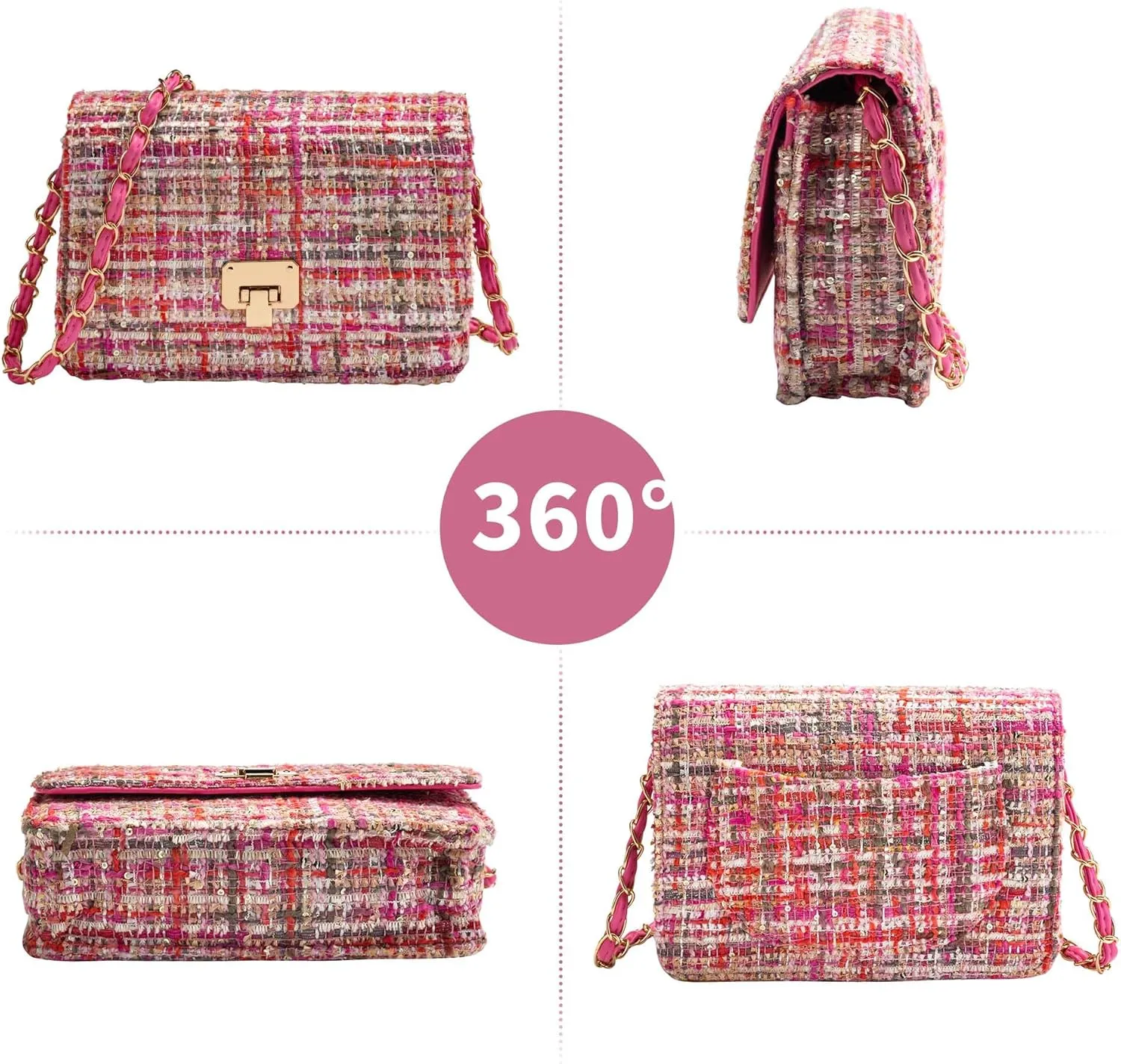 Small Quilted Shoulder Bag for Women Fashion Tweed Mini Clutch Handbag Purses Designer Crossbody Bag, with Chain Strap