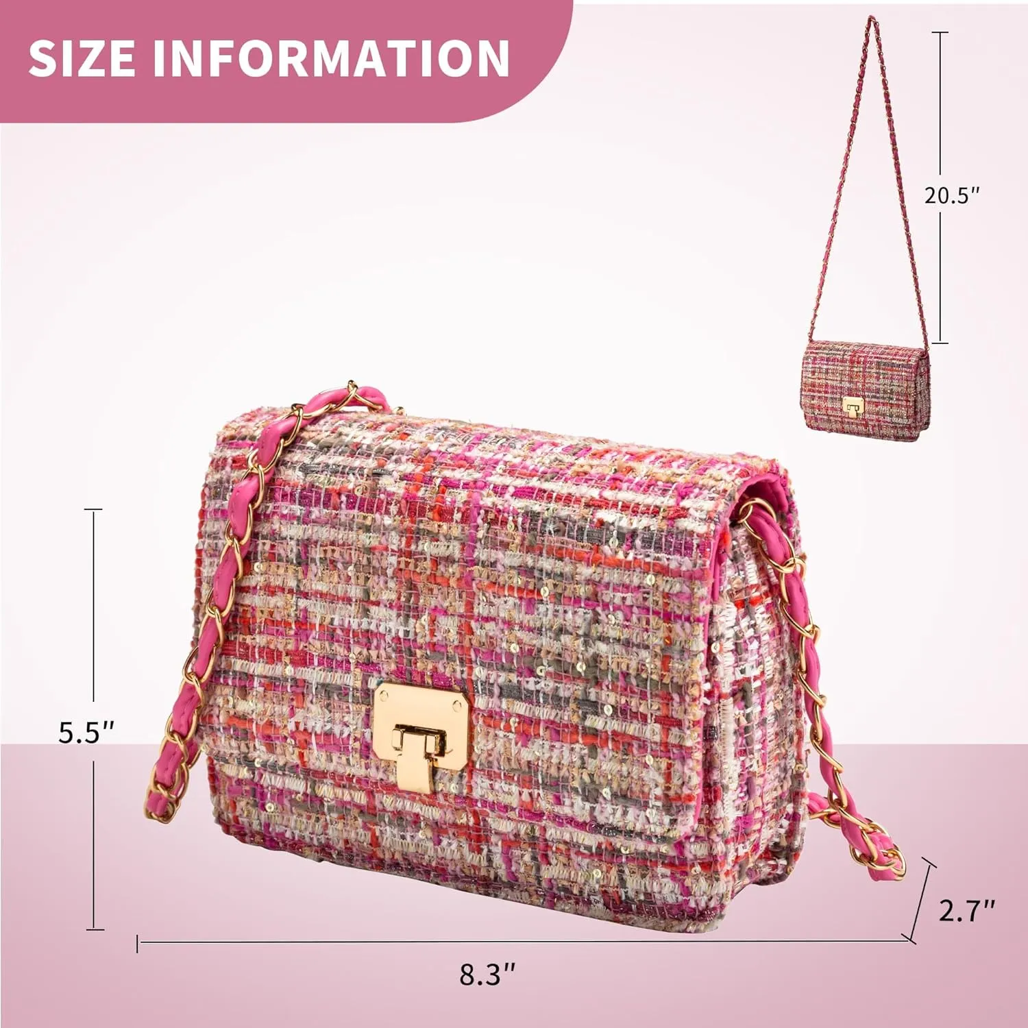 Small Quilted Shoulder Bag for Women Fashion Tweed Mini Clutch Handbag Purses Designer Crossbody Bag, with Chain Strap