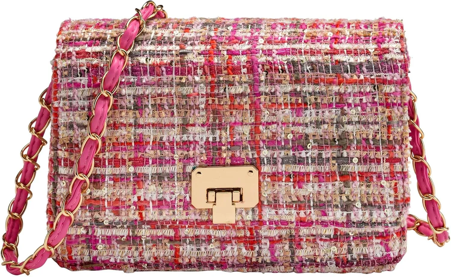 Small Quilted Shoulder Bag for Women Fashion Tweed Mini Clutch Handbag Purses Designer Crossbody Bag, with Chain Strap