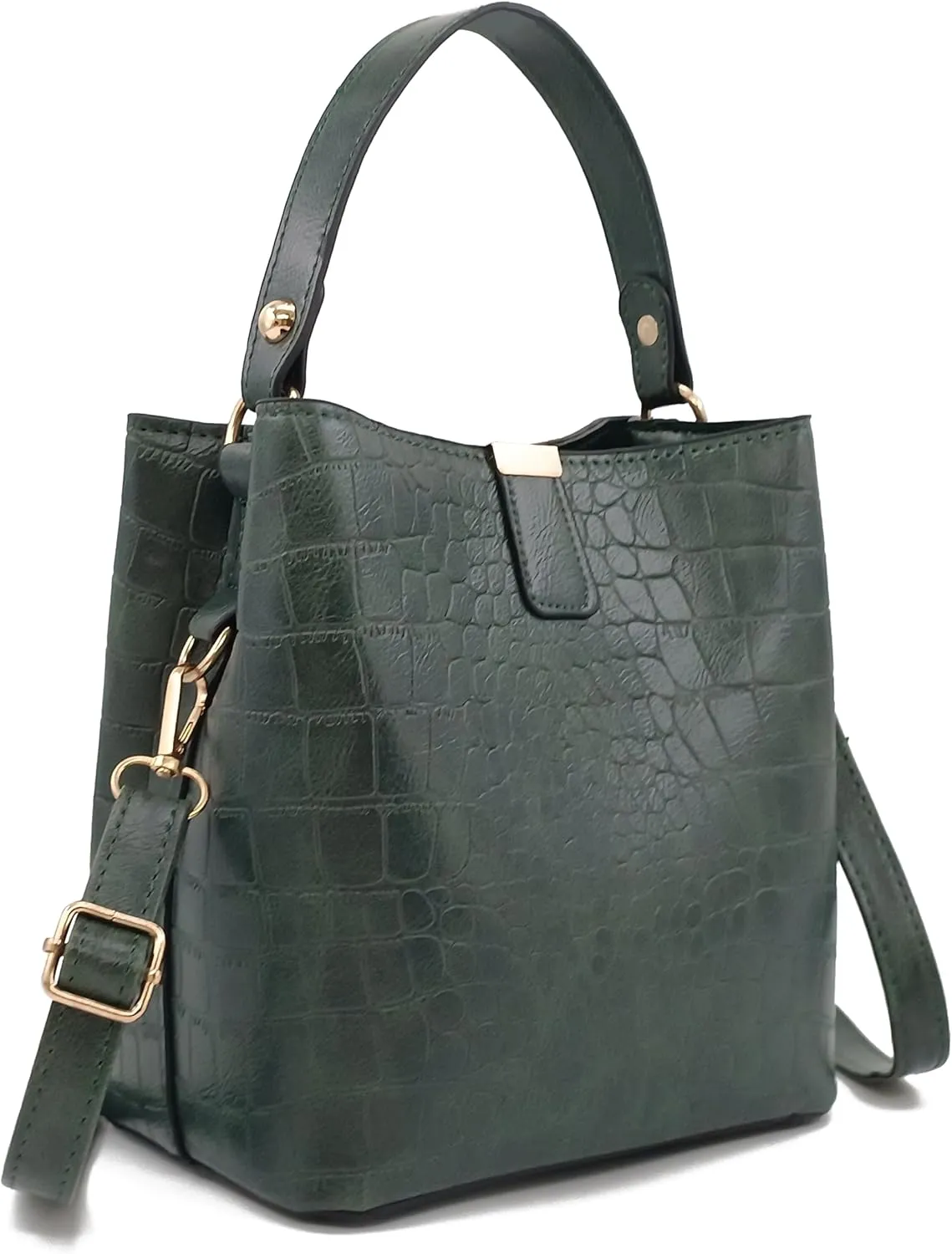 Small Square Crocodile Pattern Purses with Crossbody Strap Bucket Bags for Women with Top Handle