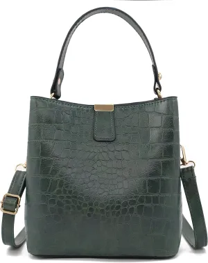 Small Square Crocodile Pattern Purses with Crossbody Strap Bucket Bags for Women with Top Handle