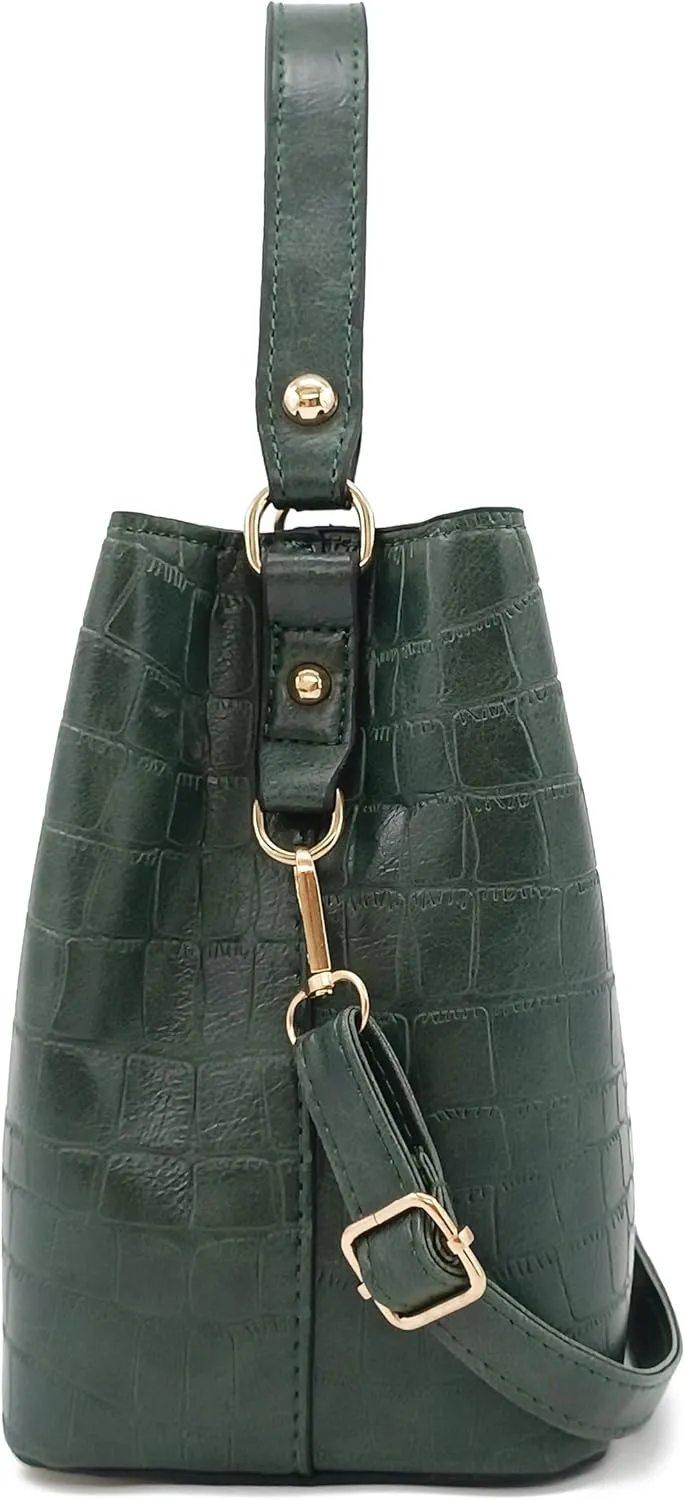 Small Square Crocodile Pattern Purses with Crossbody Strap Bucket Bags for Women with Top Handle