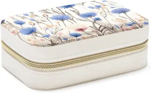 Small Travel Jewelry Box for Women Girls, Cute Spring Cornflowers Field Flowers Mini Jewelry Organizer Case for Necklace, Stud Earrings, Ring, Bracelets Storage Boxes