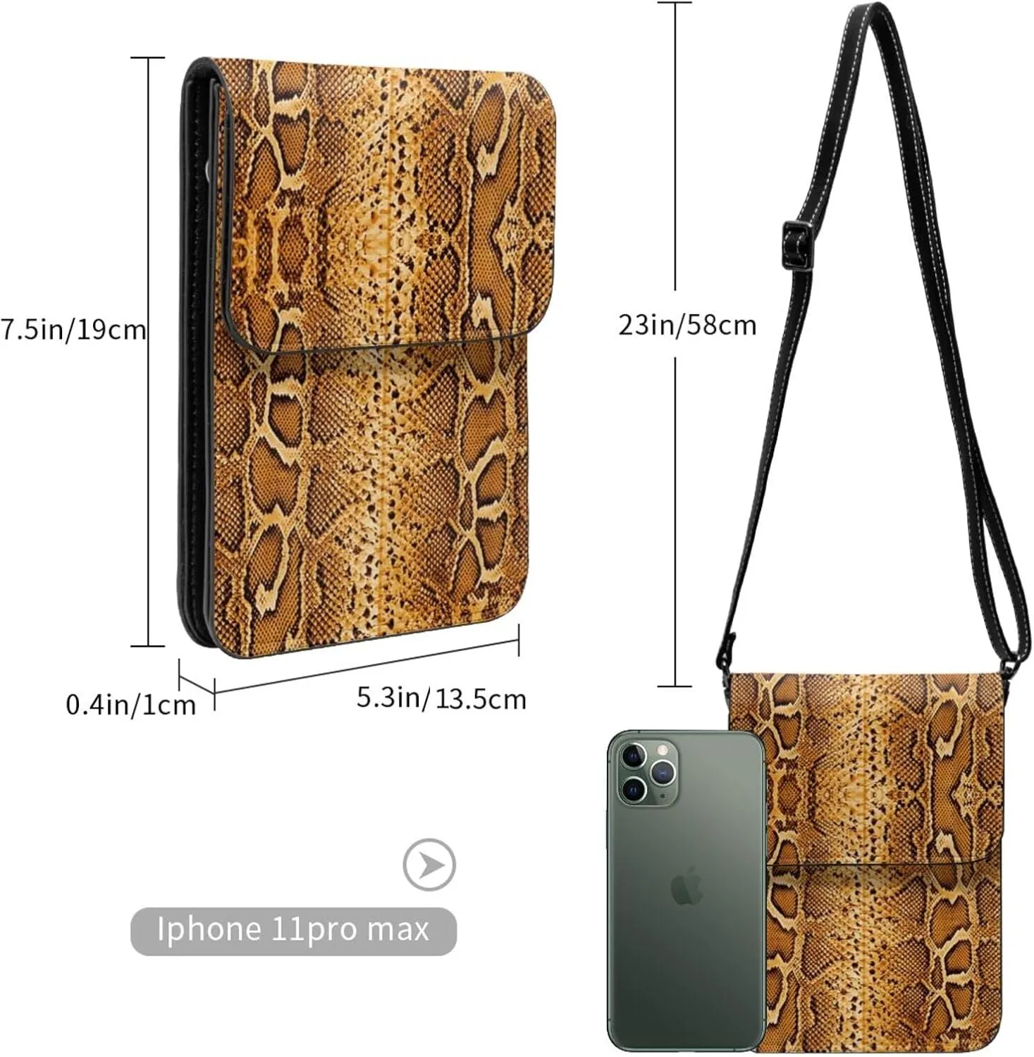 Snake Skin Python Pattern Woman Crossbody Bags Leather One Shoulder Handbags Wallet Adjustable Strap Cell Phone Purse