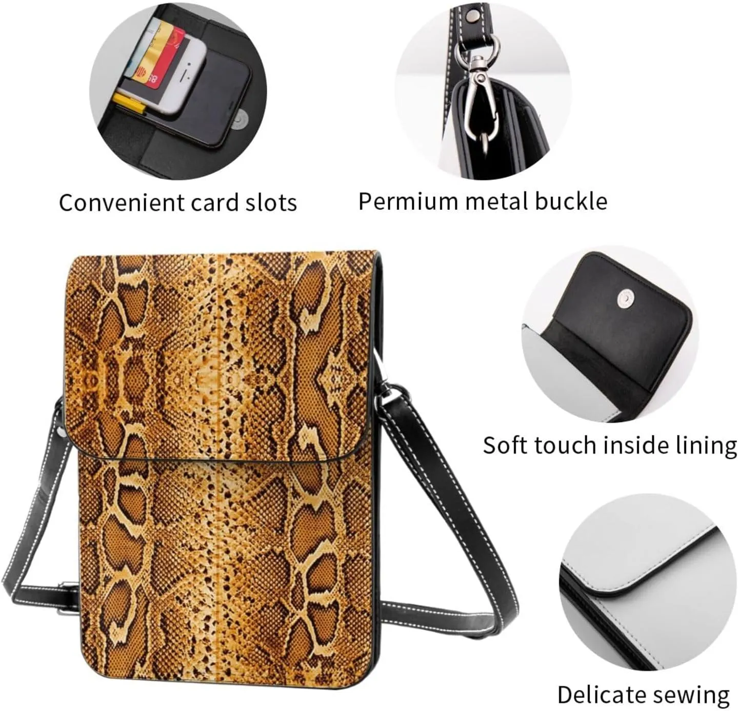 Snake Skin Python Pattern Woman Crossbody Bags Leather One Shoulder Handbags Wallet Adjustable Strap Cell Phone Purse