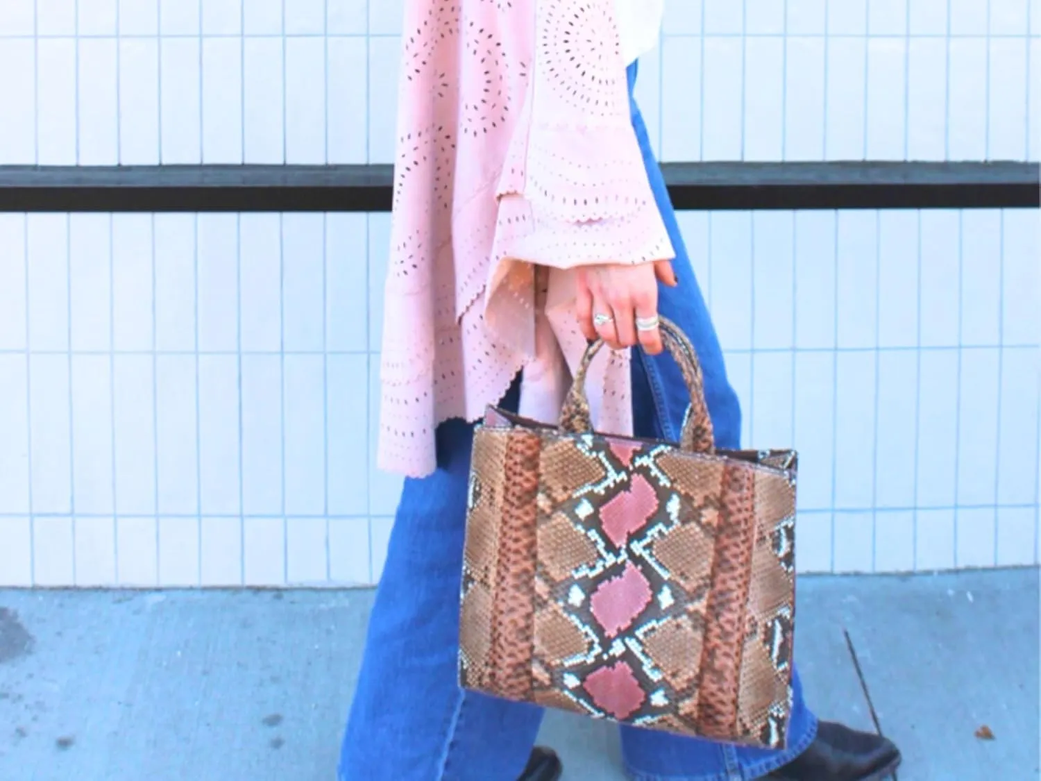 Snakeskin Large Tote Leather Handbag Gift for Mother