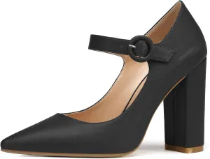 Soireelady Mary Jane Pumps|Point Toe Chunk Heels for Women|Patent Leather 10CM 4 Inch Shoes