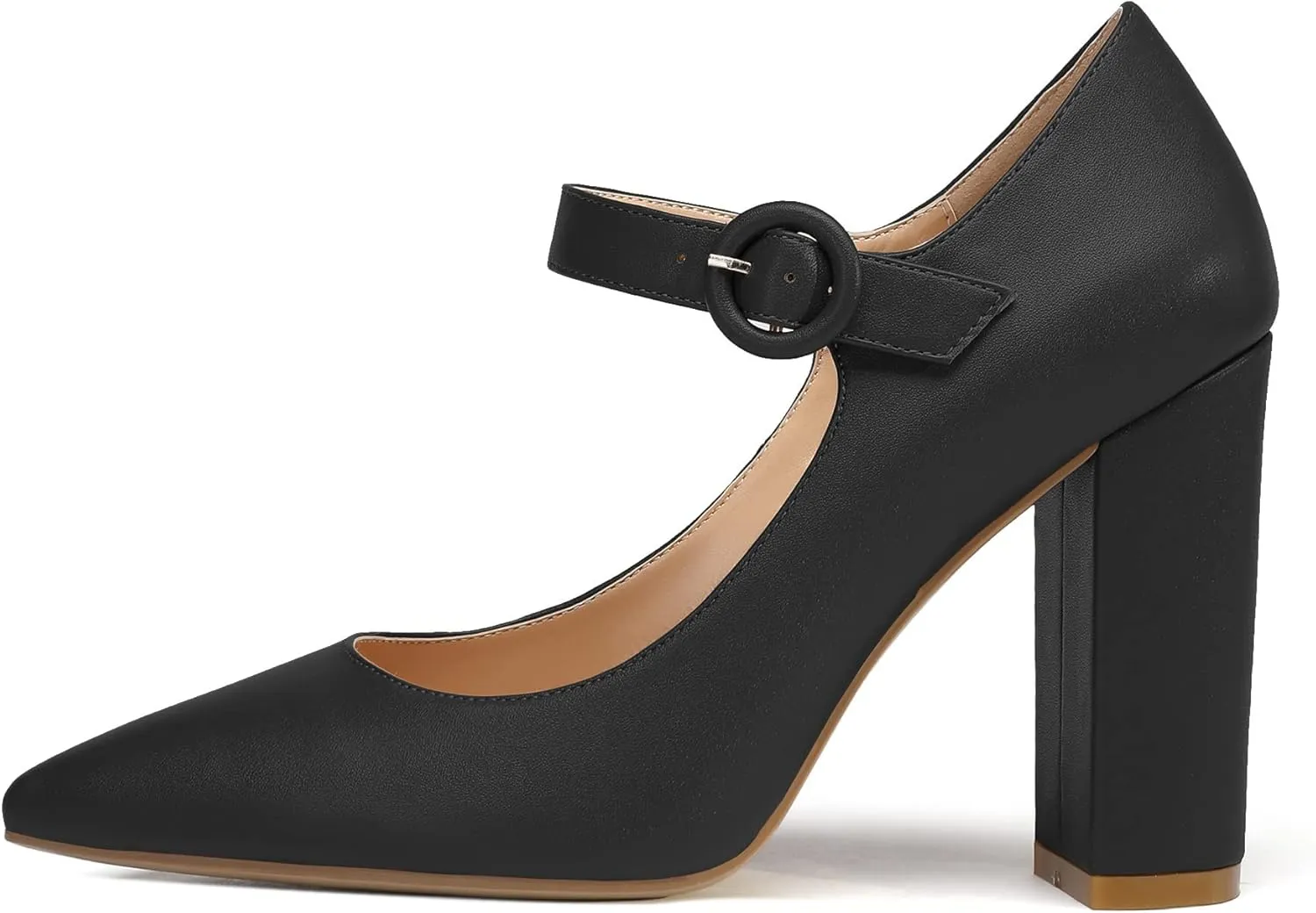 Soireelady Mary Jane Pumps|Point Toe Chunk Heels for Women|Patent Leather 10CM 4 Inch Shoes