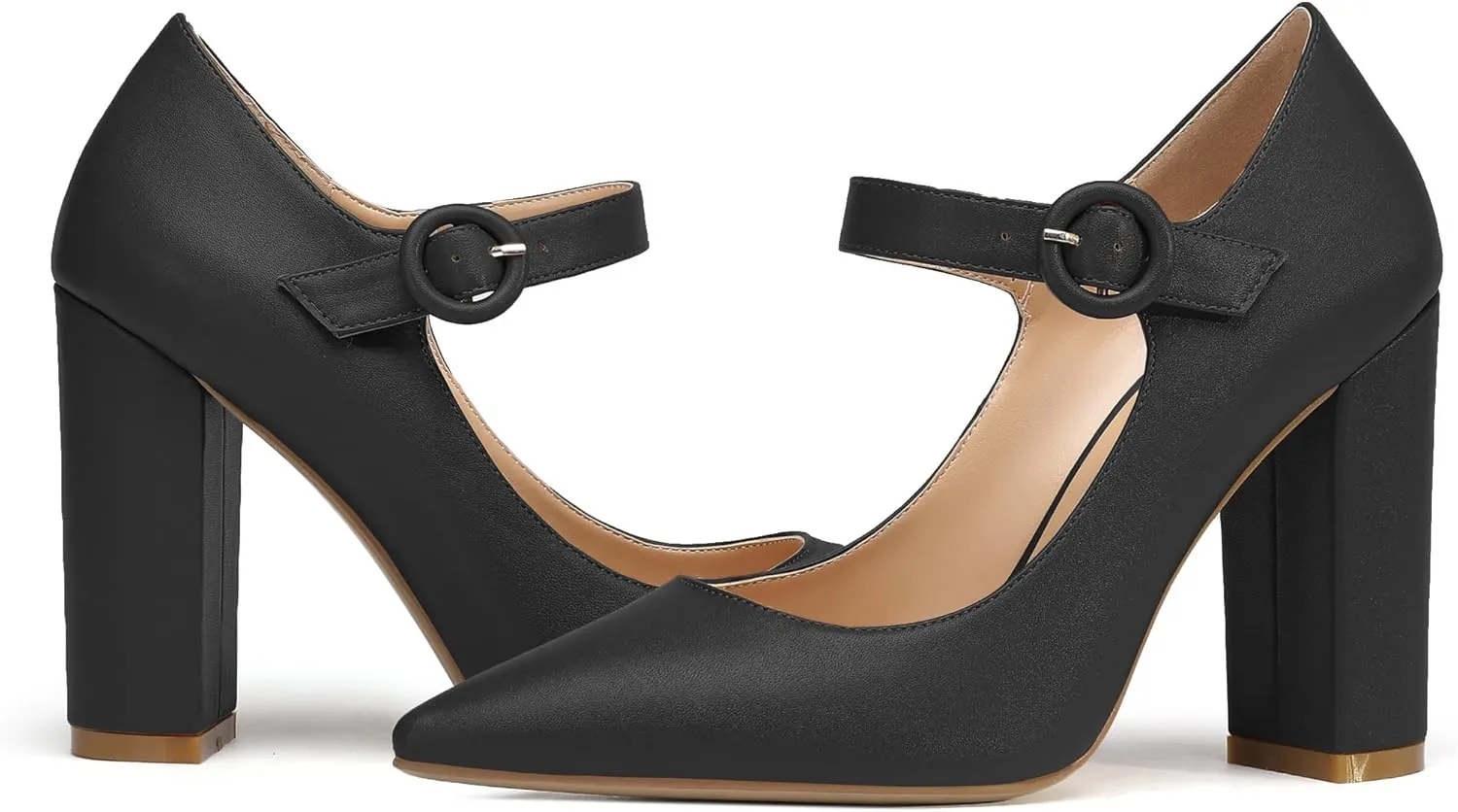 Soireelady Mary Jane Pumps|Point Toe Chunk Heels for Women|Patent Leather 10CM 4 Inch Shoes