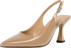 Soireelady Women's Slingback Heels Pointed Toe High Heel Stiletto Heels Fashion Dress Shoes 3.5 Inch