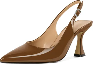 Soireelady Women's Slingback Heels Pointed Toe High Heel Stiletto Heels Fashion Dress Shoes 3.5 Inch