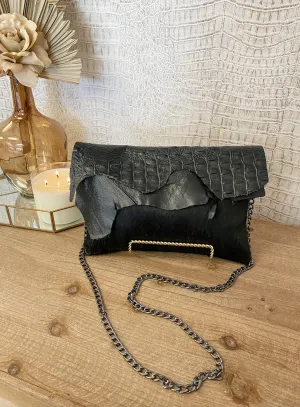 Solid Black Cowhide Clutch/Crossbody
