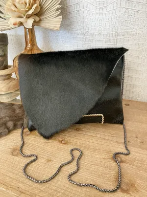 Solid Black with Black Hide Flap Clutch/Crossbody