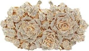 Solyinne Evening Bag for Woman Rose Flower Rhinestone Purse Party Wedding Cocktail Handbags Bling Purse
